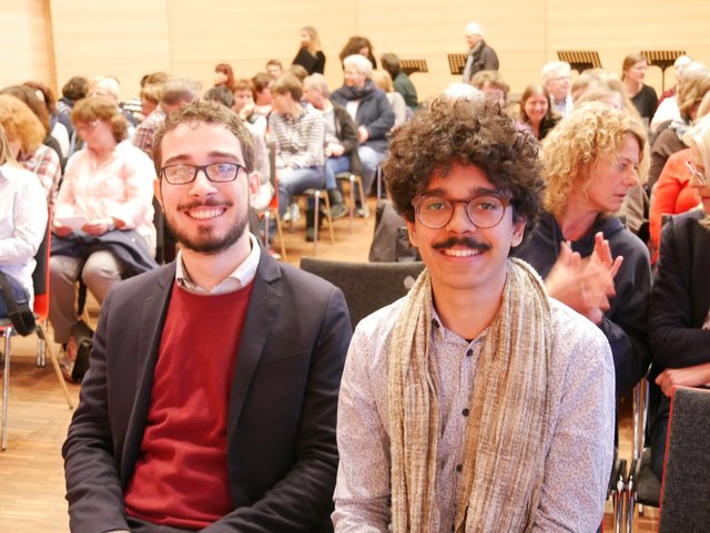 Die beiden Preisträger des Wolfgang Jacobi Kompositionspreises bei der Uraufführung ihrer Werke in Trossingen: Andrea Sordano und Caio de Azevedo.